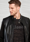 Black Band Collar Pu Leather Jacket