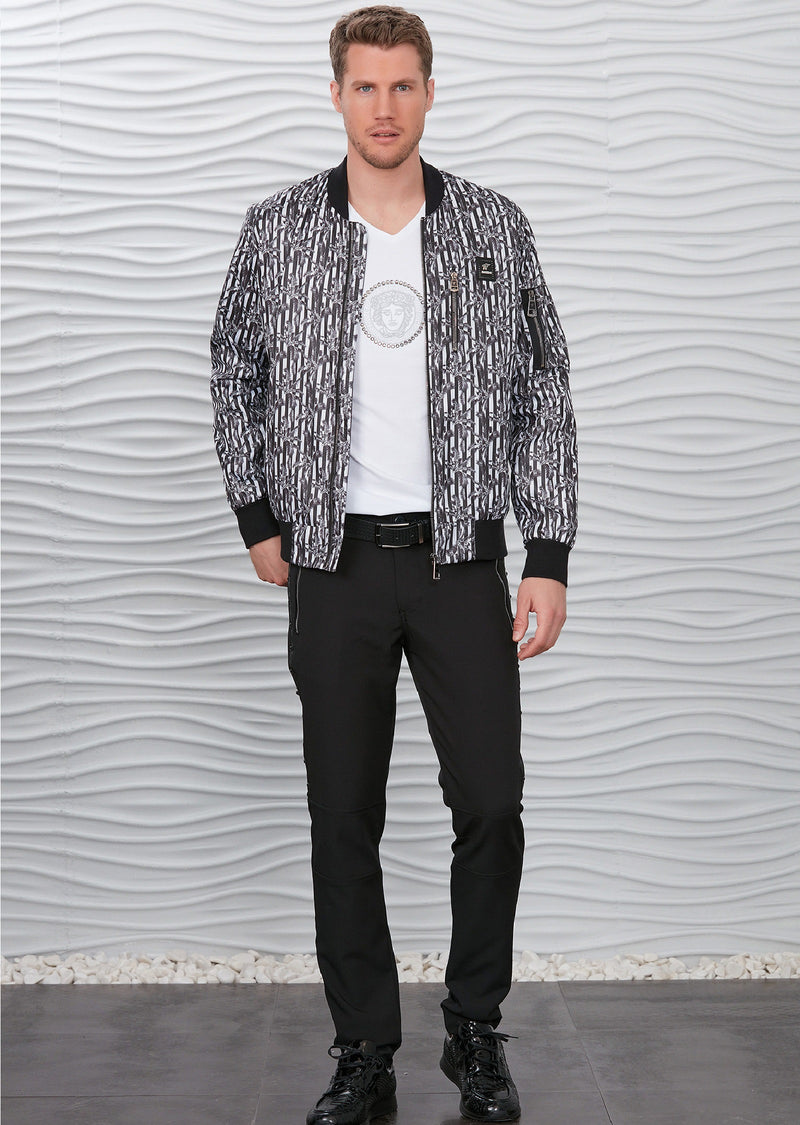 Black Palm Print Bomber Jacket