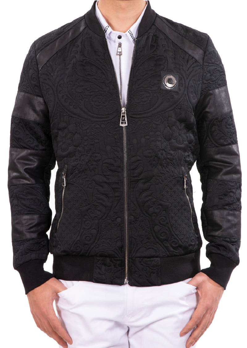 Black Baroque Bomber Jacquard Jacket