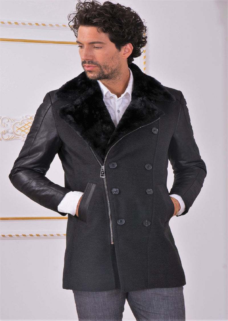 Black Waxed Zipper Quilted Coat