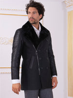 Black Waxed Zipper Quilted Coat