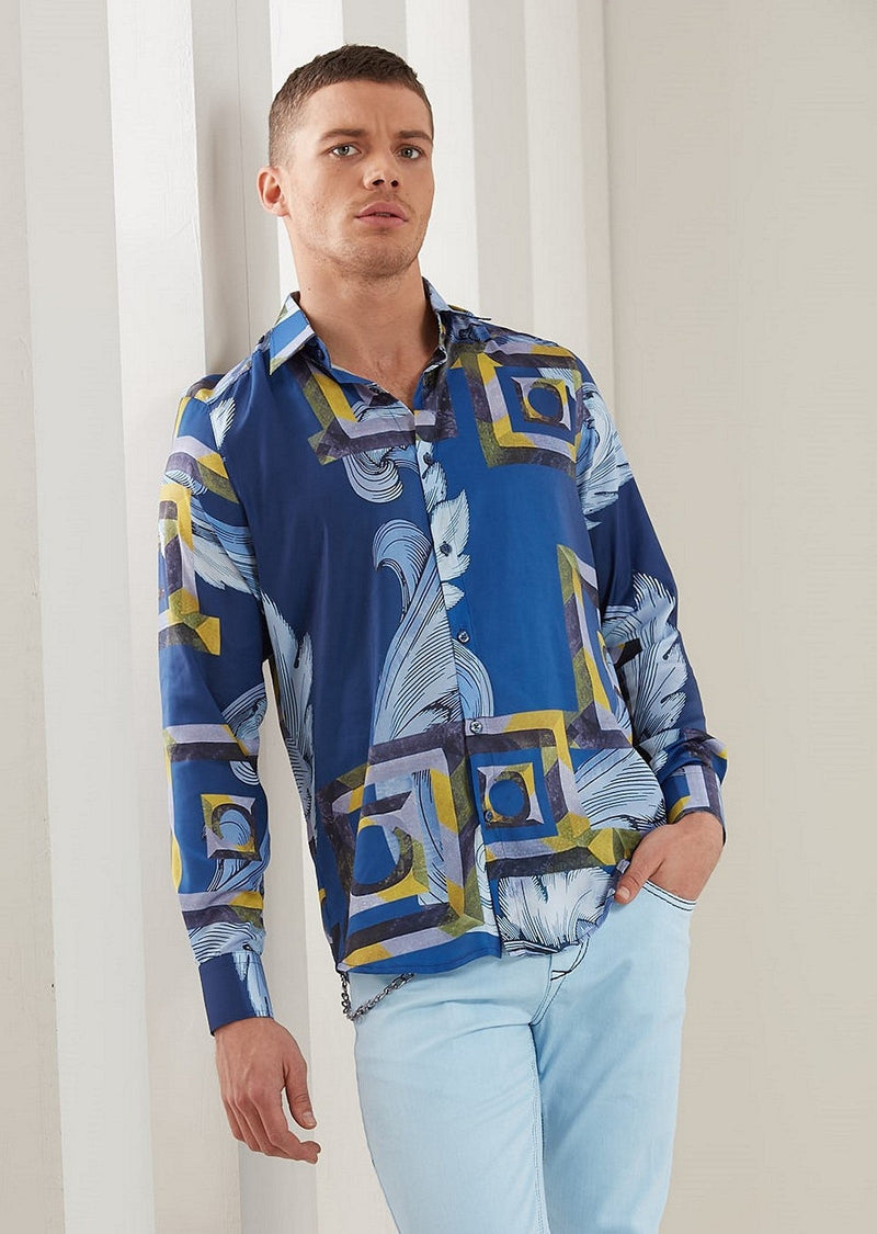 Blue Gold Silky Long Sleeve Shirt