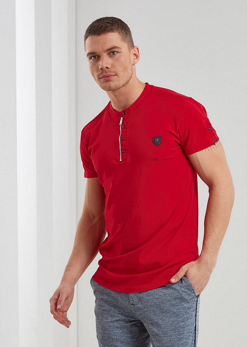 Red Snap-Zipper Tee