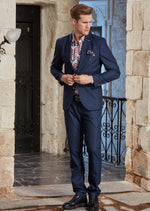 Blue Slim-Fit Tonal Stripe 2-Pieces Suit