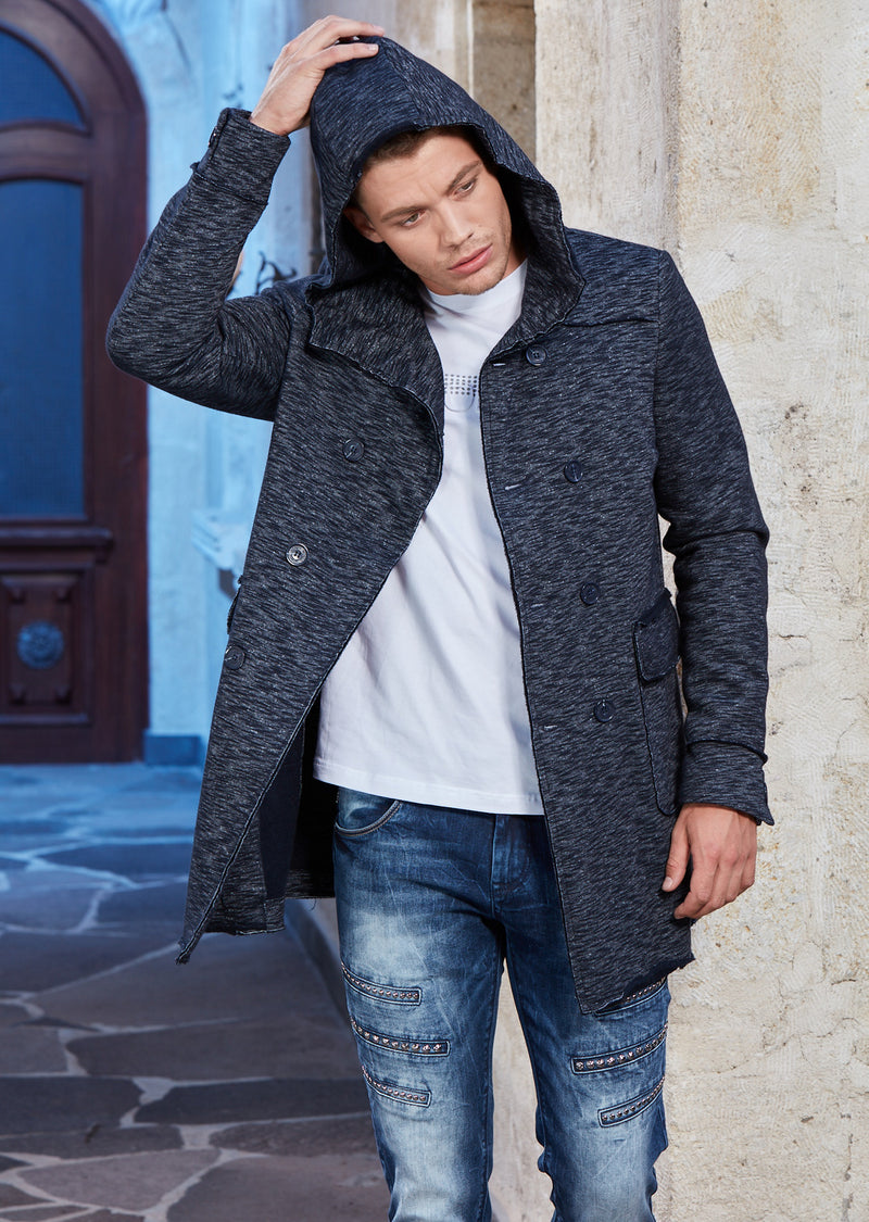 Navy Two-Tone Hooded Cardigan