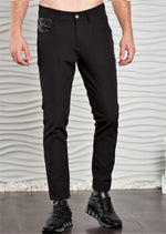 Black D-Buckle Leather Tech Pants