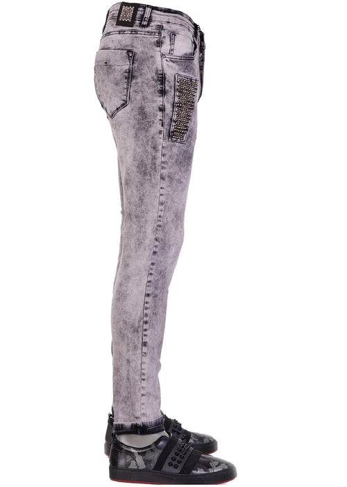 Gray Washed Studded Luxe Jeans