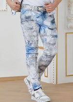 White Blue Cloud Tie-Dye Jeans