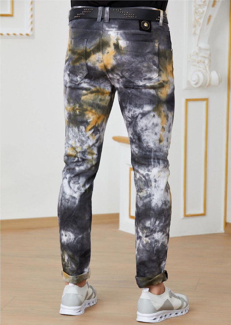 Black Yellow Cloud Tie-Dye Jeans