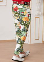 White Floral Cotton Print Pants