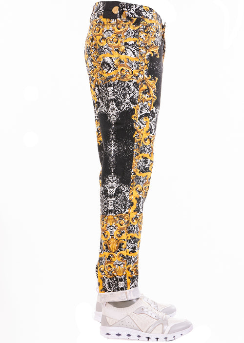 Black Baroque Cotton Print Pants