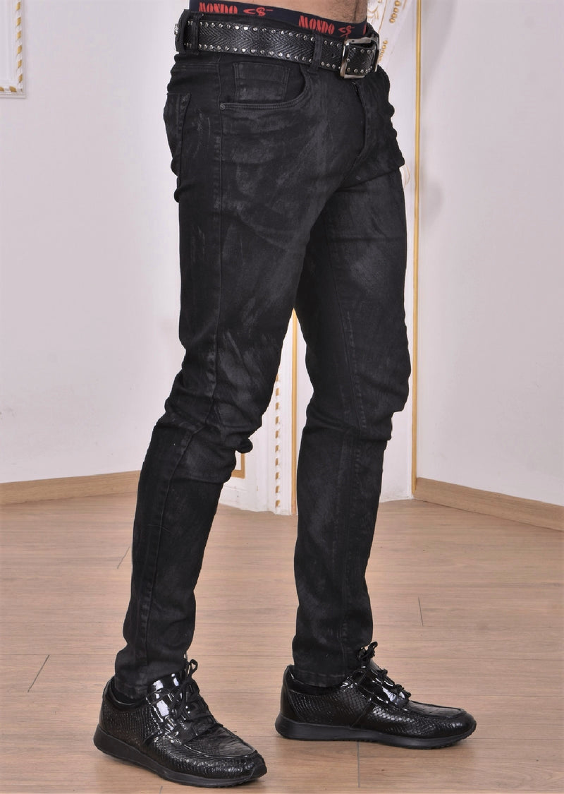 Black Silver Brush Effect Jeans