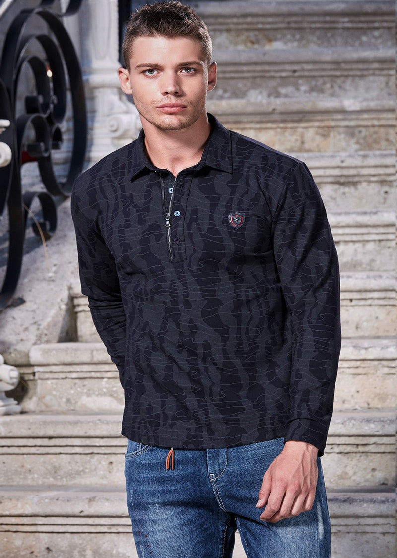 Navy Camouflage Zipper Polo