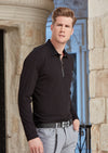 Black Thick Zipper Long Sleeve Polo