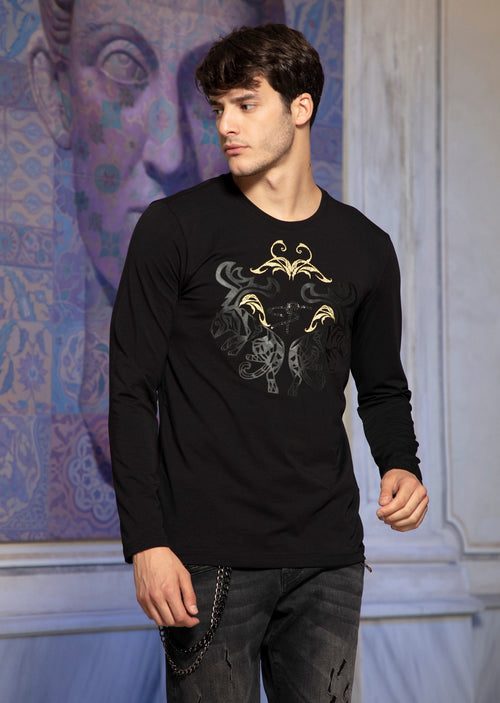 Black Gold Tiger Rhinestone Long Sleeve Tee