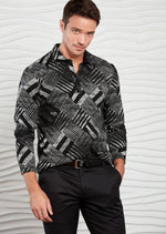 Black Brush Pattern Long Sleeve Polo