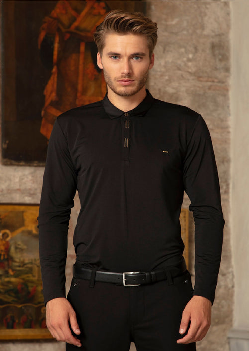 Black Gold Luxe Long Sleeve Polo