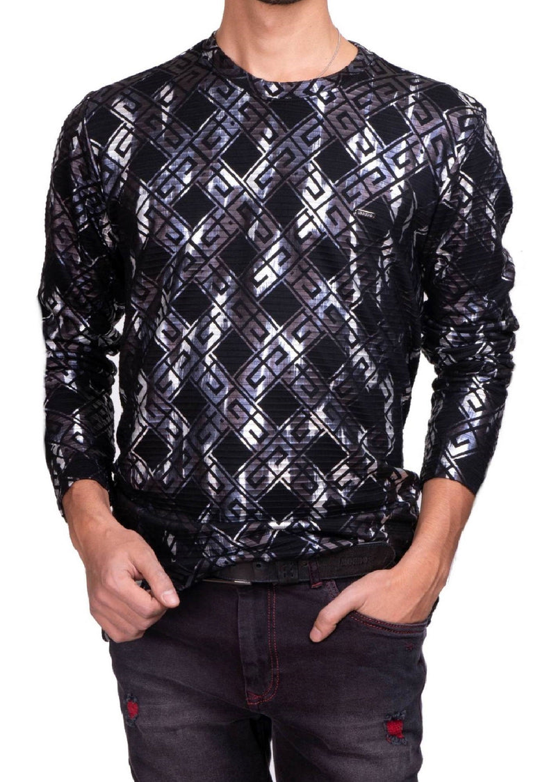 Black Silver Foil Meander Sweater