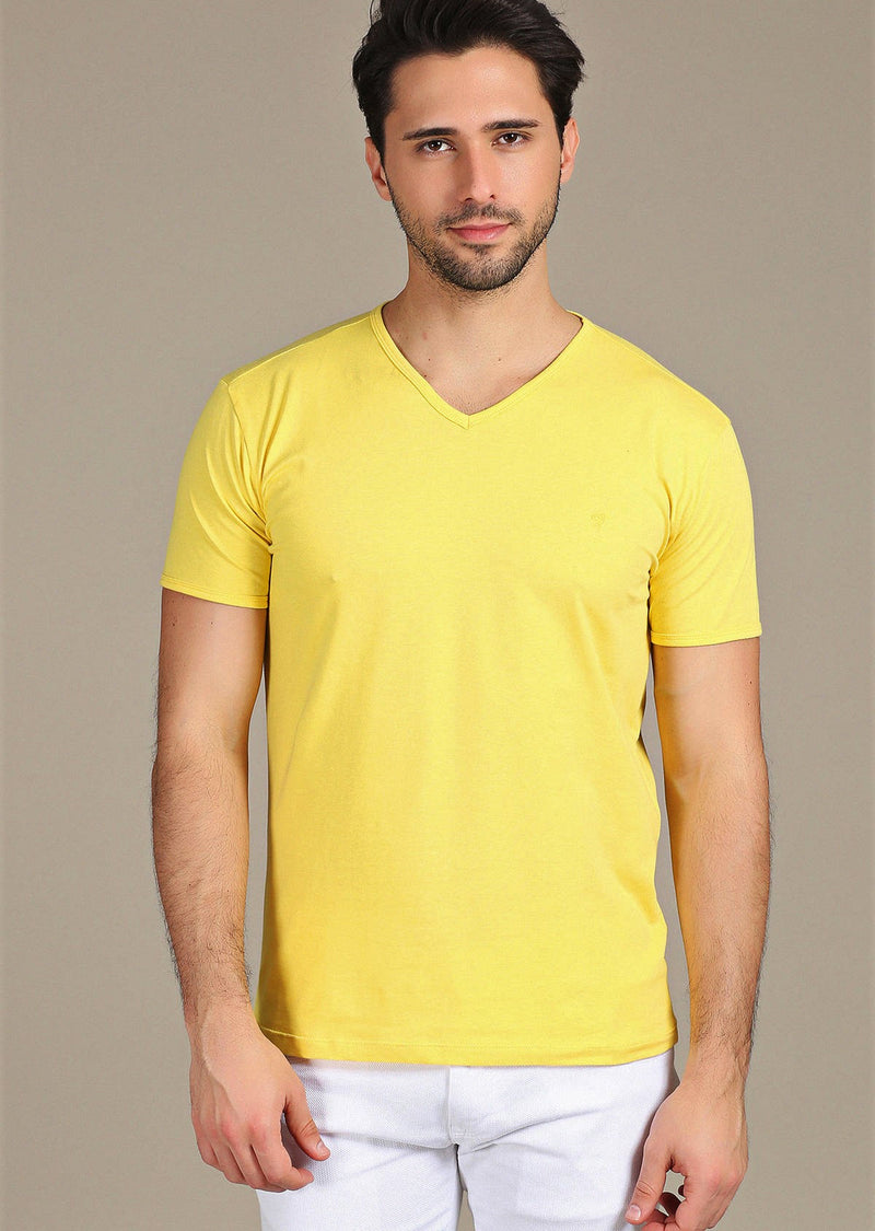 Yellow Luxury Cotton V-neck Tee