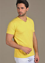 Yellow Luxury Cotton V-neck Tee