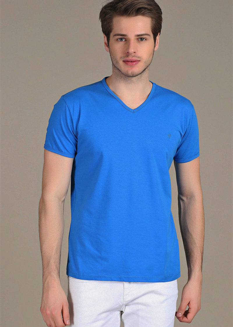 Royal Blue Luxury Cotton V-neck Tee