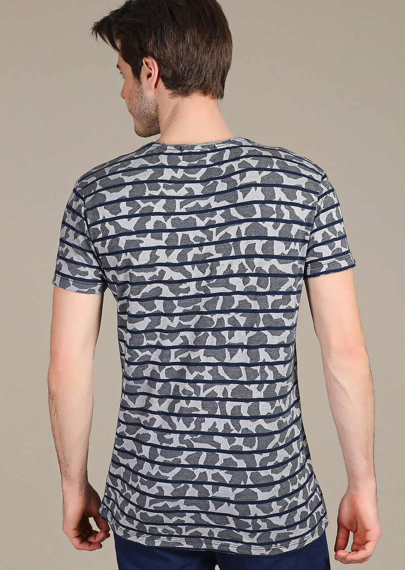 Gray Blue Stripe Luxury Cotton Tee