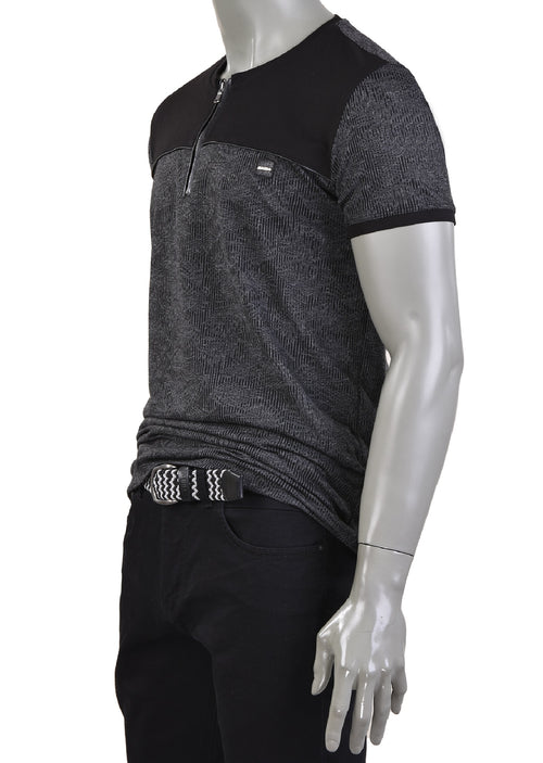 Black Gray Zipper Knit Tee