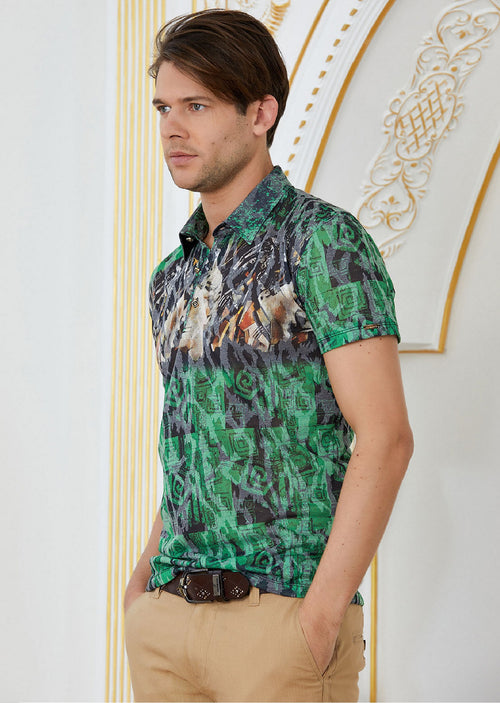 Green "Double Face" Burn-out Print Polo