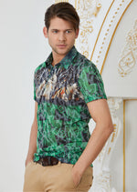 Green "Double Face" Burn-out Print Polo