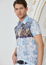 Blue "Double Face" Burn-out Print Polo