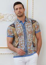 Blue Yellow "Baroque" Burn-out Polo