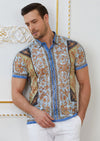 Blue Yellow "Baroque" Burn-out Polo