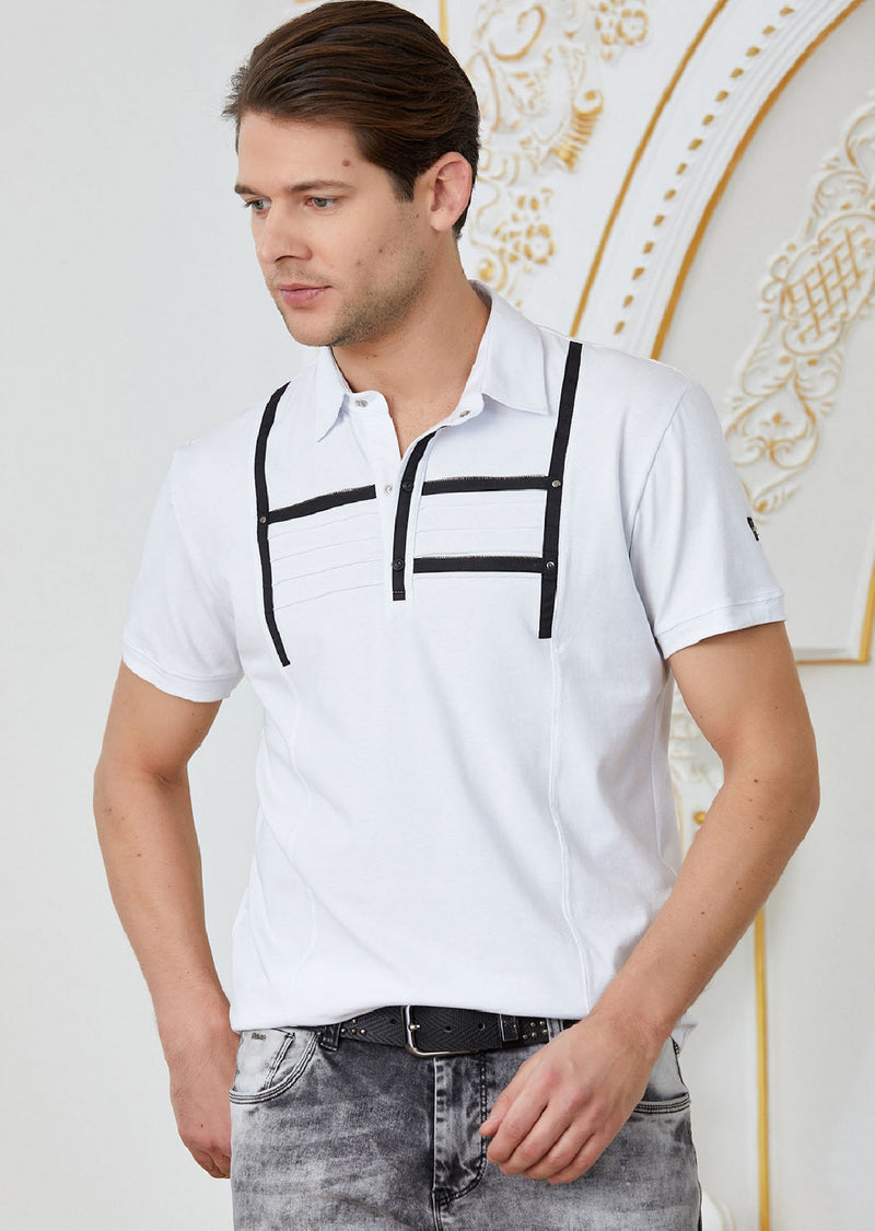 White Black Ribbon Zipper Polo