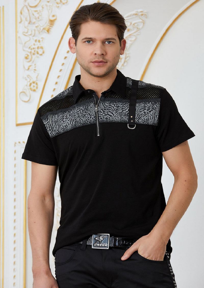 Black Zipper Mesh Polo