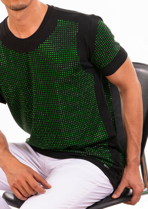 Black Green "Vegas" Rhinestone Tee