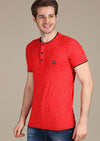 Red Linen-Cotton Blend Tee