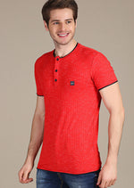 Red Linen-Cotton Blend Tee