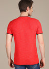 Red Linen-Cotton Blend Tee