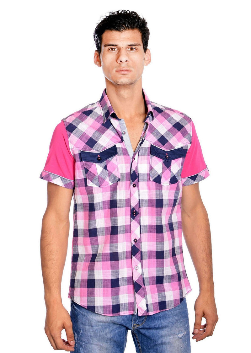 Pink Plaid Short Sleeve Shirt