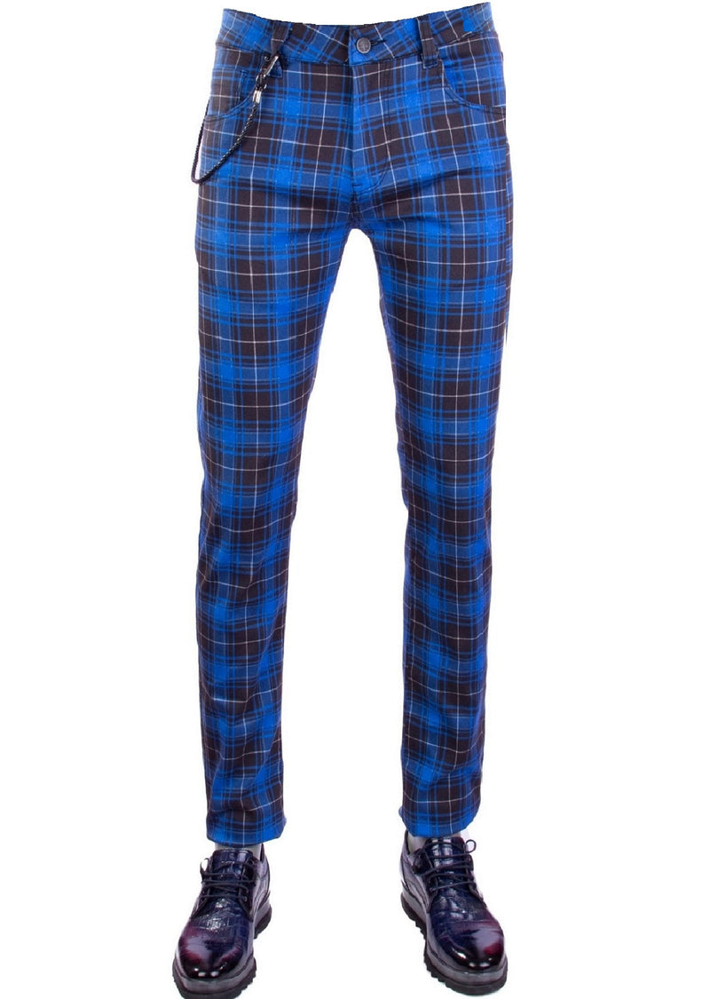 Blue "Kennedy" Plaid Stretch Pants