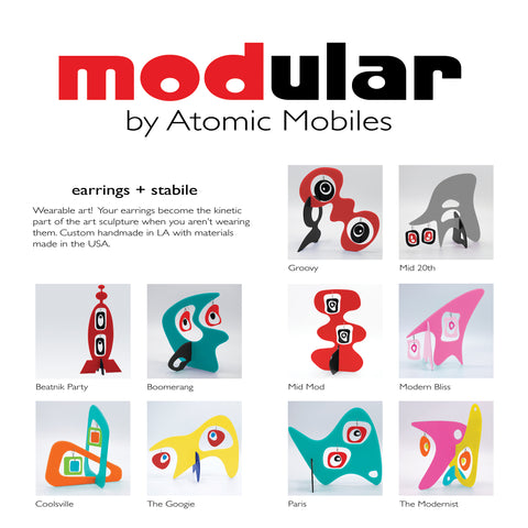 MODular modern art stabiles with kinetic earrings in 10 styles - Wearable Art! - by AtomicMobiles.com