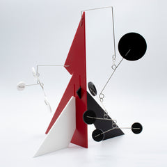 Another view of Le Mechanique Modern Abstract Art Stabile by AtomicMobiles in red black and white