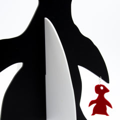 Closeup of abstract penguin animal art sculpture stabile by AtomicMobiles.com