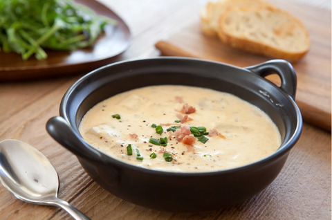 CHEESY POTATO CHIVE SOUP MADE EASY AND DELICIOUS WITH CLAY MULTI-COOKER AND SOUP-MAKER