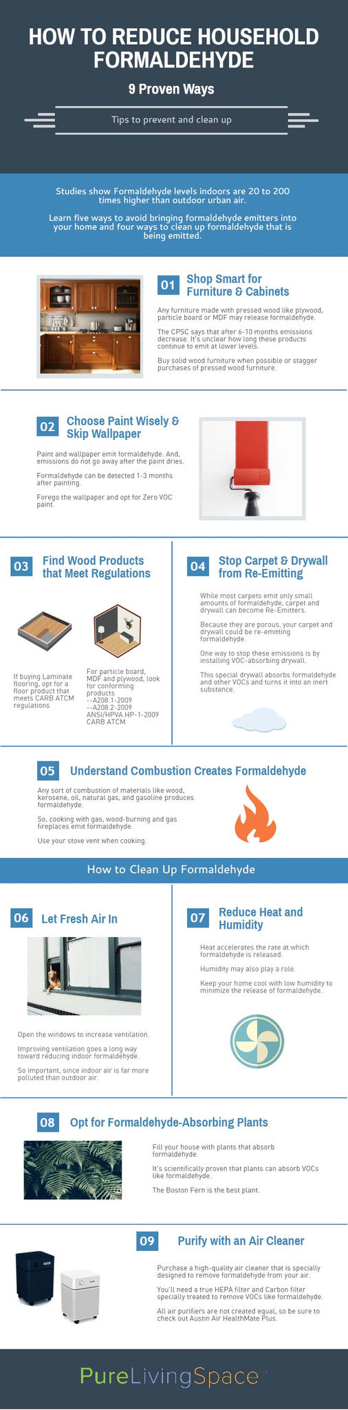 Killer infographic on ways to reduce household formaldehyde. Please pin. 
