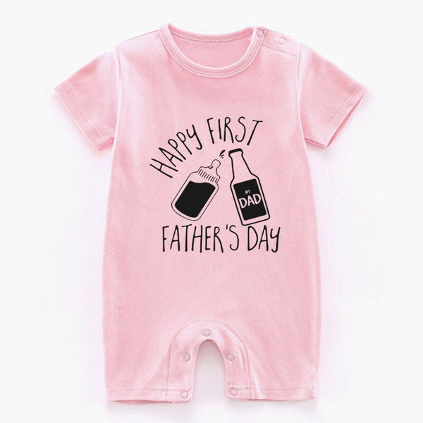 Xuefoo Happy 1st Fathers Day Clothes Short Sleeve Bodysuit for New Daddy Newborn Baby Girls Boys Romper
