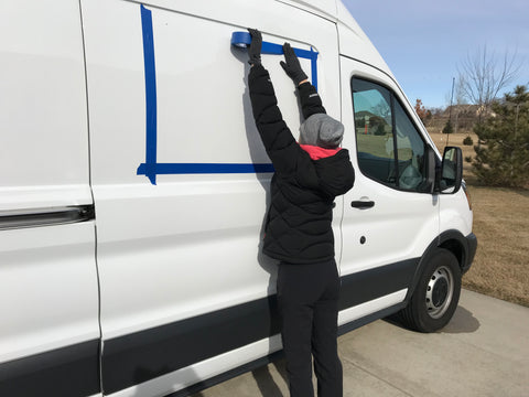 Ford Transit van conversion - Motion Windows aftermarket window installation - taping 