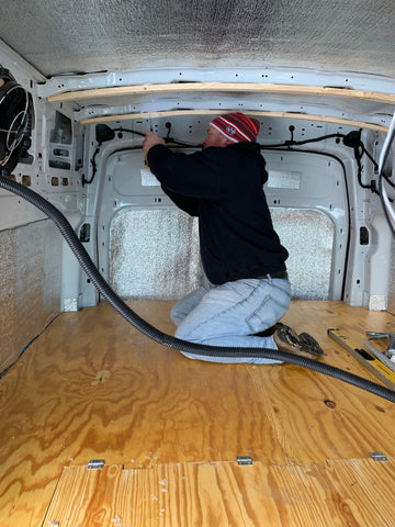 Ford Transit Van Conversion - Ceiling and Wall Cedar installation 
