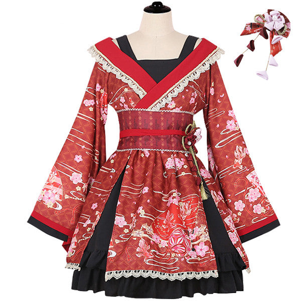 black and red kimono dress