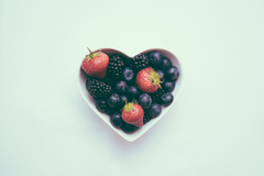 Heart shaped bowl of fruits